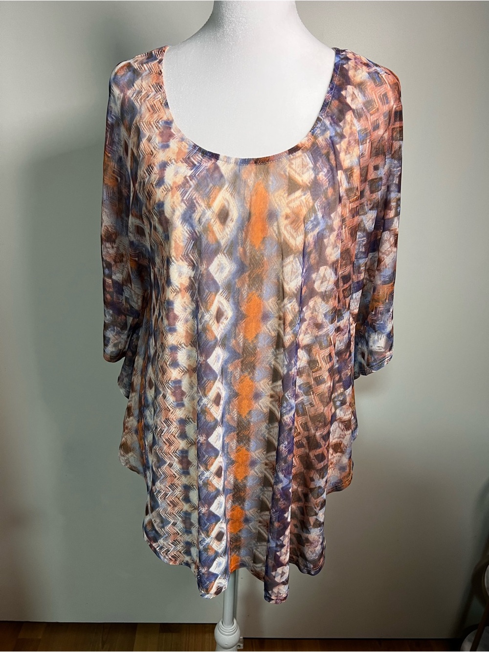 PerSeption Concept Orange & Purple Scoop Neck Printed Tunic